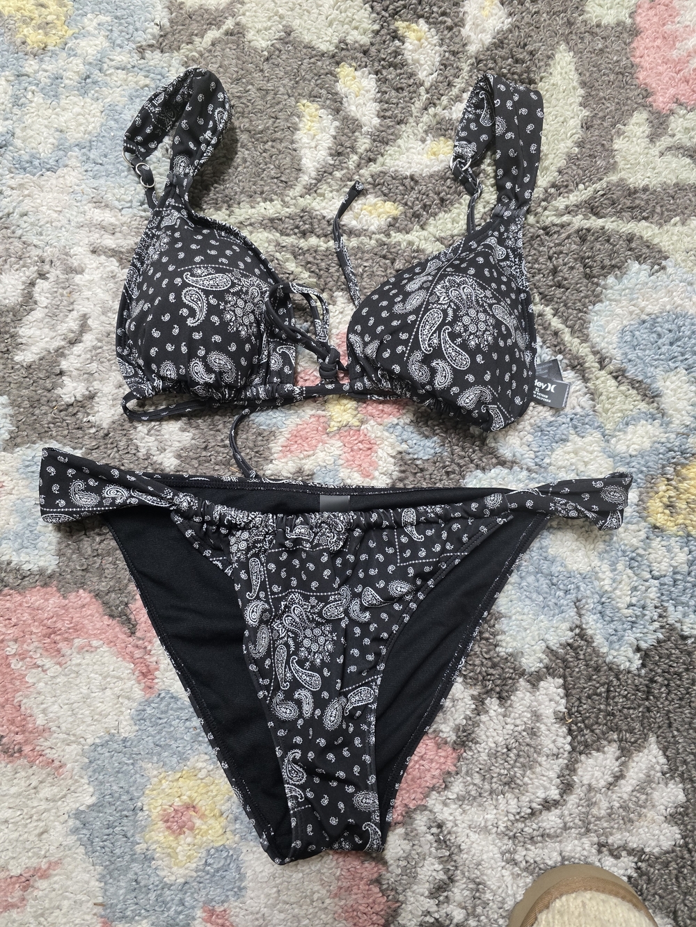 Hurley Black Paisley Print Bikini Set